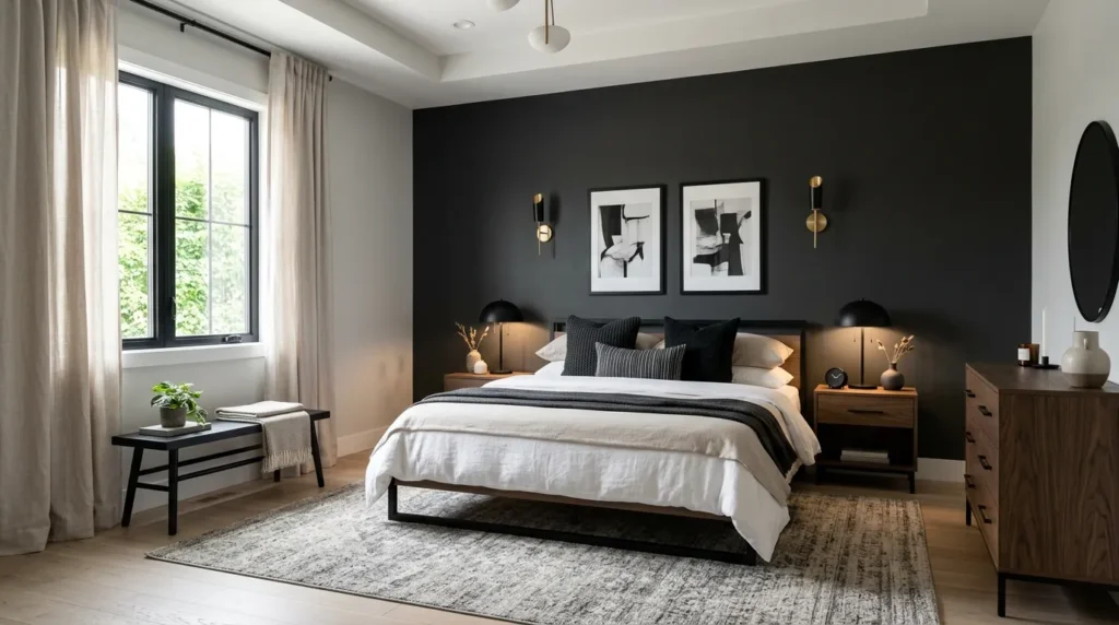 Light gray and charcoal for a modern bedroom