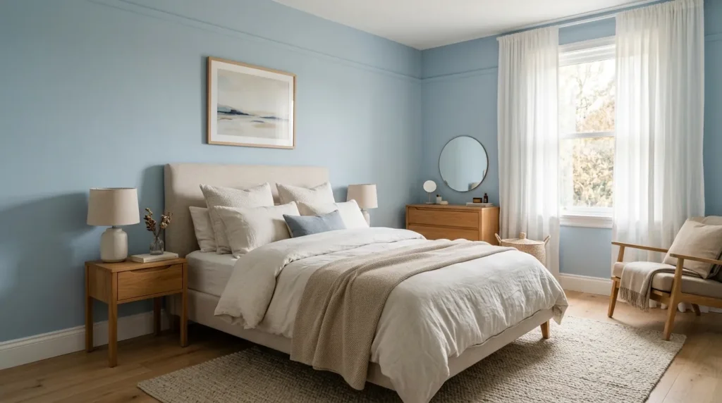 Pale blue and dusty blue for a relaxing atmosphere
