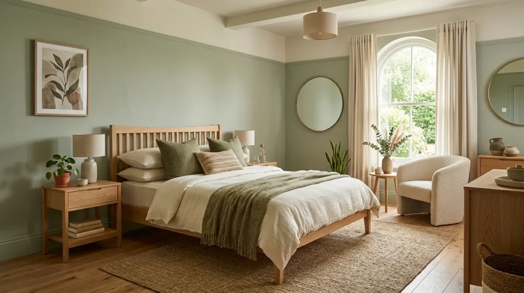 Sage green and soft olive for a natural feel