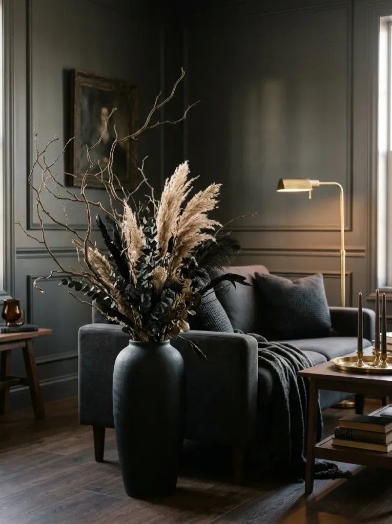 Style a dramatic dried botanical display