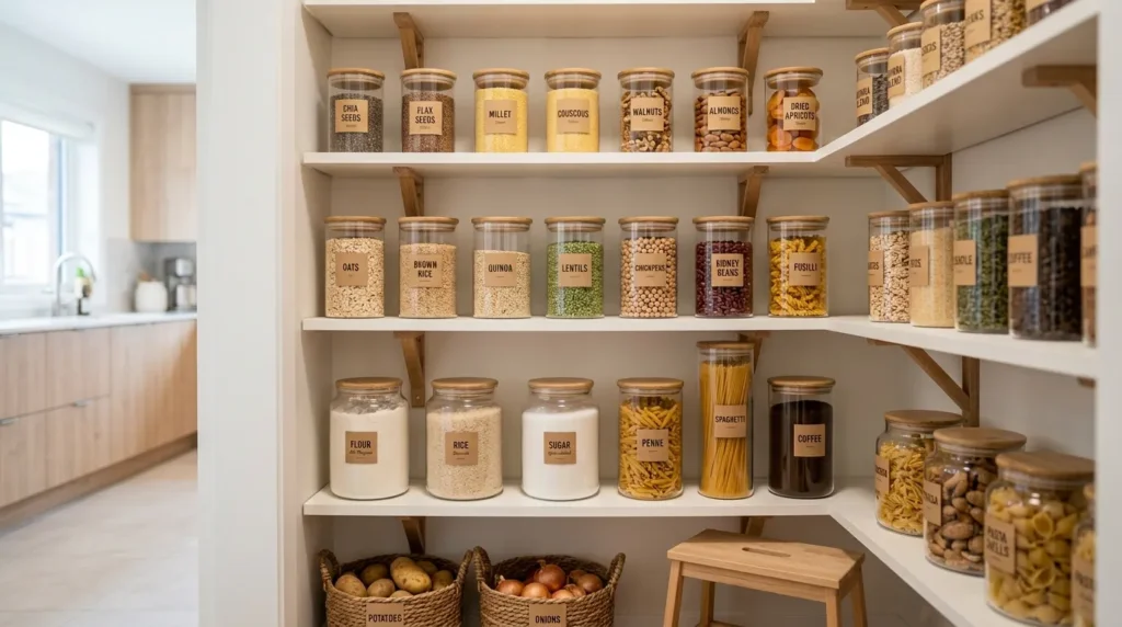 Use clear glass jars for dry goods