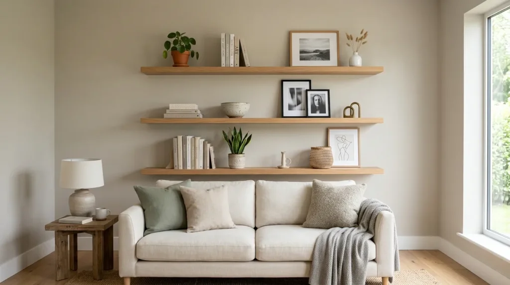 Use floating shelves for styled display