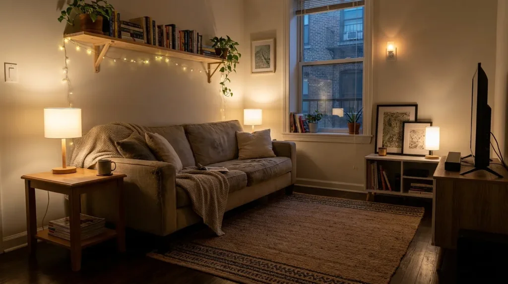 Use string lights or battery powered lamps