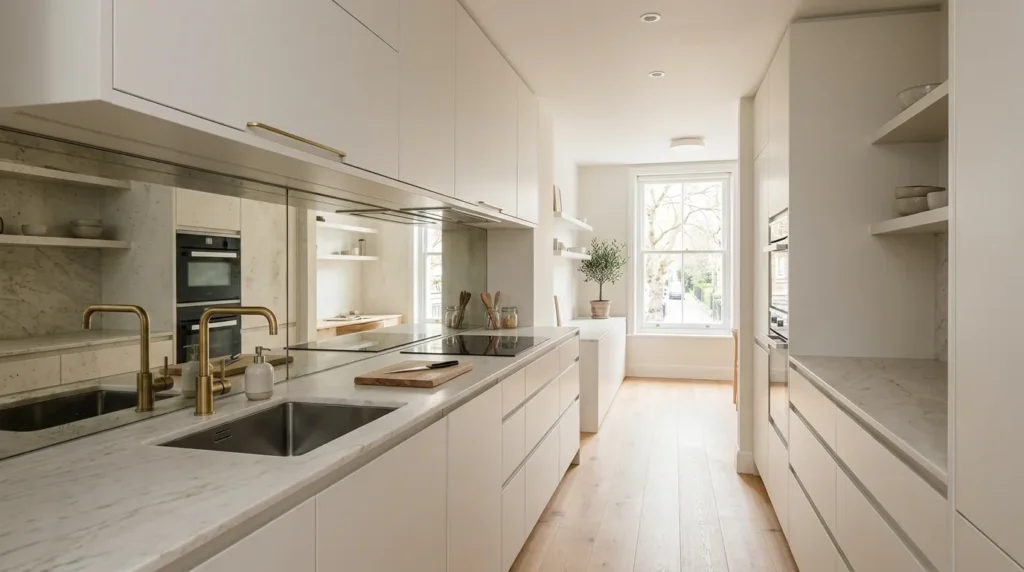 Use a mirror or mirrored backsplash