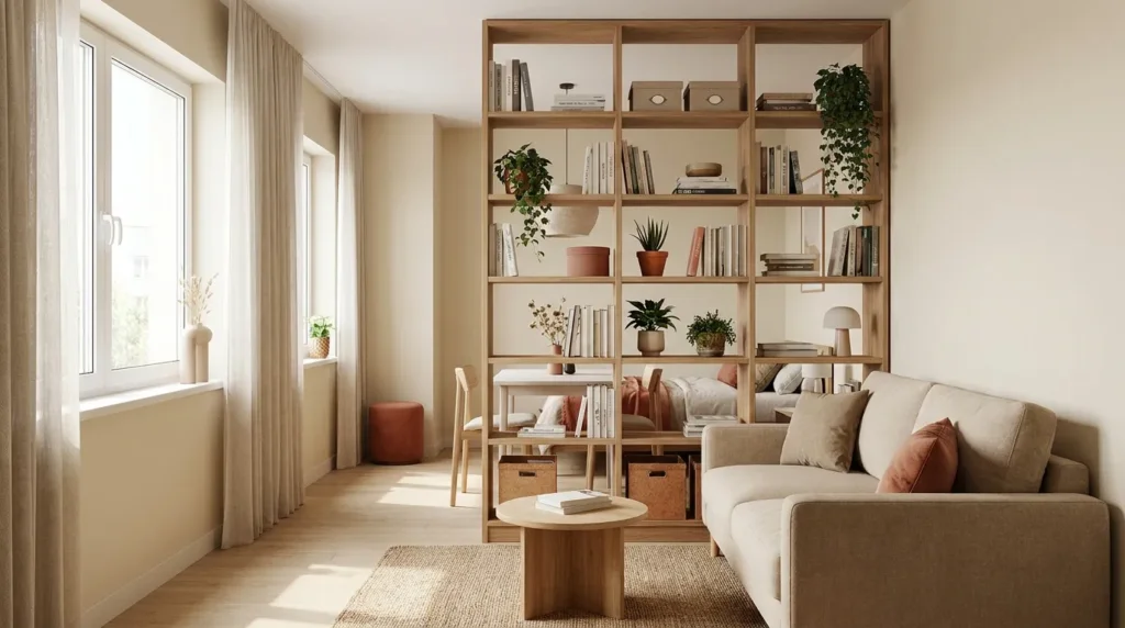 Use a room divider to define zones